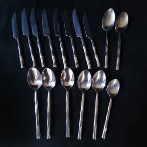 Hampton Silversmiths BAMBOO Flatware Stainless Steel 16 Pieces Spoons & Knifes